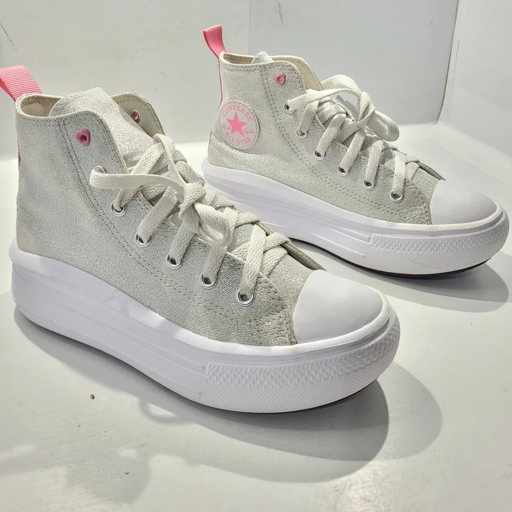 CONVERSE LITTLE GIRLS CHUCK TAYLOR ALL STAR MOVE SPARKLE PLATFORM HI TOP SHOE 3 - Picture 3 of 15